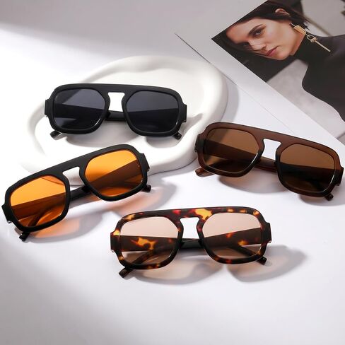 Gvhntk 4Pcs Trendy Square Aviator Sunglasses for Women Men Retro 70s Flat Top UV Protection Sun Glasses Vintage Shades in Kuwait