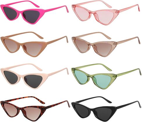 Fumwase 8PCS Cat Eye Sunglasses for Women Vintage Colorful 90s Trendy Sun Glasses for Halloween Cossplay Party in Kuwait