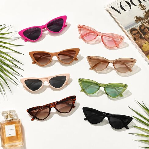 Fumwase 8PCS Cat Eye Sunglasses for Women Vintage Colorful 90s Trendy Sun Glasses for Halloween Cossplay Party in Kuwait
