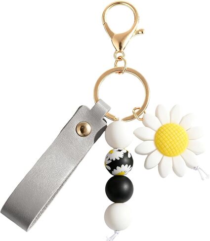 elephtree Flower Charm for Women Cute Silicone Bead Daisy Sunflower Keychain for Car Keys in Saudi Arabia