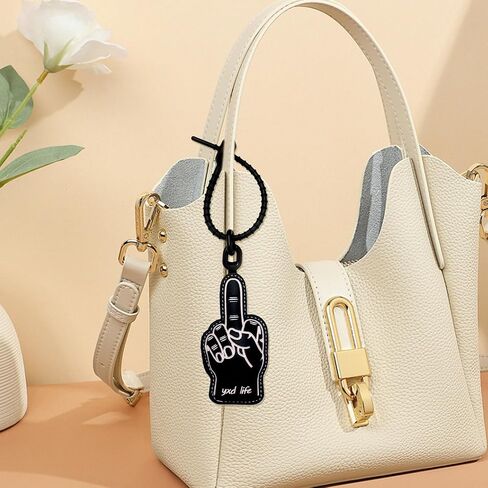 Funny Keychain Black Leather Bag Charms for Men Women Girls Handmade Middle Finger Keychain Cool Purse Charms Pendant Cute Keychains for Backpacks Handbags Car Keys Accessories Christmas Gift in Saudi Arabia