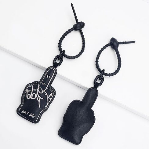 Funny Keychain Black Leather Bag Charms for Men Women Girls Handmade Middle Finger Keychain Cool Purse Charms Pendant Cute Keychains for Backpacks Handbags Car Keys Accessories Christmas Gift in Saudi Arabia