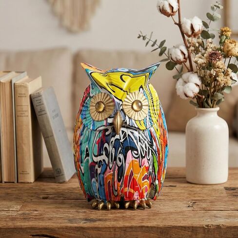 Owl Decor Colorful Graffiti Owl Figurine Resin Modern Art Sculpture, Collectible Owl Statue Home Decor for Living Room Bookshelf Office Desktop, Unique Gift for Owl Lovers in Kuwait