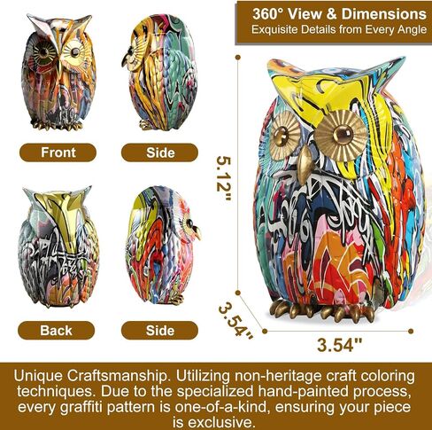 Owl Decor Colorful Graffiti Owl Figurine Resin Modern Art Sculpture, Collectible Owl Statue Home Decor for Living Room Bookshelf Office Desktop, Unique Gift for Owl Lovers in Kuwait