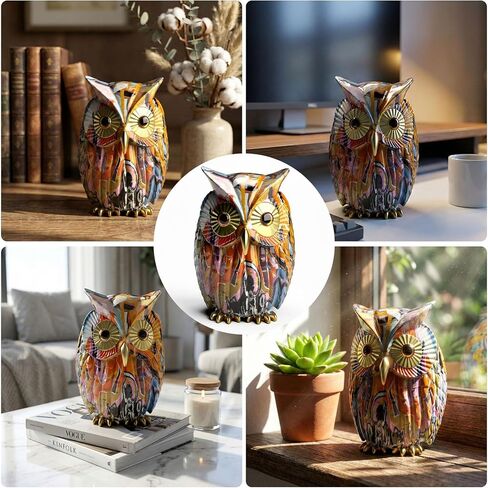 Owl Decor Colorful Graffiti Owl Figurine Resin Modern Art Sculpture, Collectible Owl Statue Home Decor for Living Room Bookshelf Office Desktop, Unique Gift for Owl Lovers in Kuwait