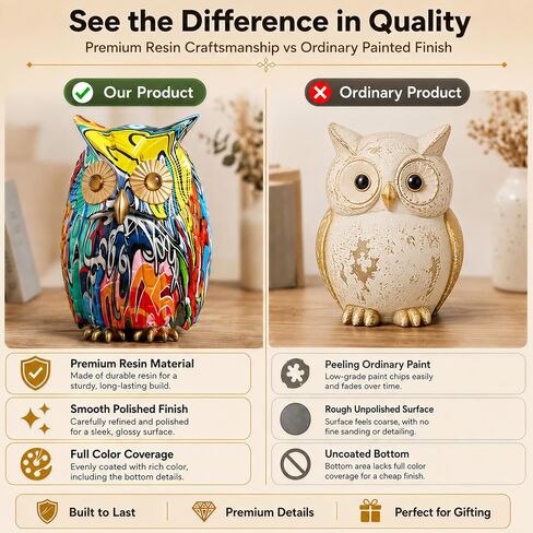 Owl Decor Colorful Graffiti Owl Figurine Resin Modern Art Sculpture, Collectible Owl Statue Home Decor for Living Room Bookshelf Office Desktop, Unique Gift for Owl Lovers in Kuwait