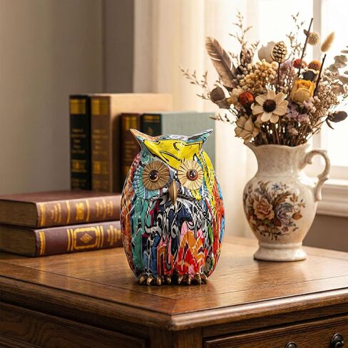 Owl Decor Colorful Graffiti Owl Figurine Resin Modern Art Sculpture, Collectible Owl Statue Home Decor for Living Room Bookshelf Office Desktop, Unique Gift for Owl Lovers in Kuwait
