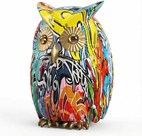 Owl Decor Colorful Graffiti Owl Figurine Resin Modern Art Sculpture, Collectible Owl Statue Home Decor for Living Room Bookshelf Office Desktop, Unique Gift for Owl Lovers in Kuwait