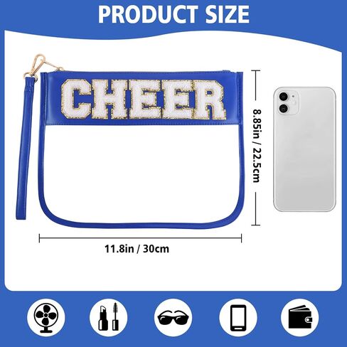 Cheer Clear Makeup Bag Cheerleader Gifts Cheerleading Accessories Cheer Competition Gifts Chenille Letter Cosmetic Bag Travel Toiletry Organizer Pouch for Women Girls in Kuwait