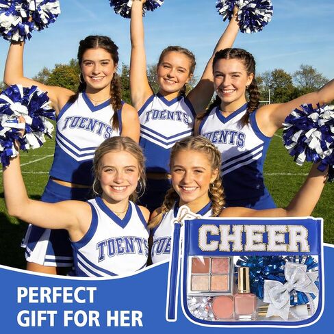 Cheer Clear Makeup Bag Cheerleader Gifts Cheerleading Accessories Cheer Competition Gifts Chenille Letter Cosmetic Bag Travel Toiletry Organizer Pouch for Women Girls in Kuwait