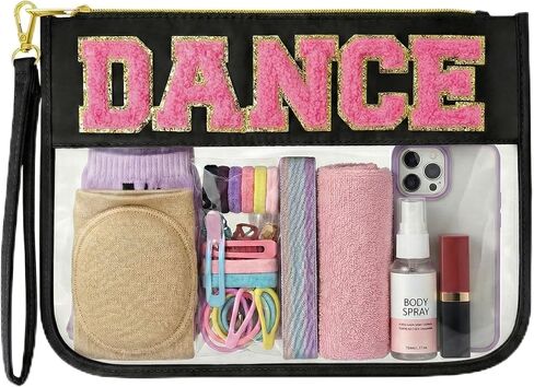 Cheer Clear Makeup Bag Cheerleader Gifts Cheerleading Accessories Cheer Competition Gifts Chenille Letter Cosmetic Bag Travel Toiletry Organizer Pouch for Women Girls in Kuwait