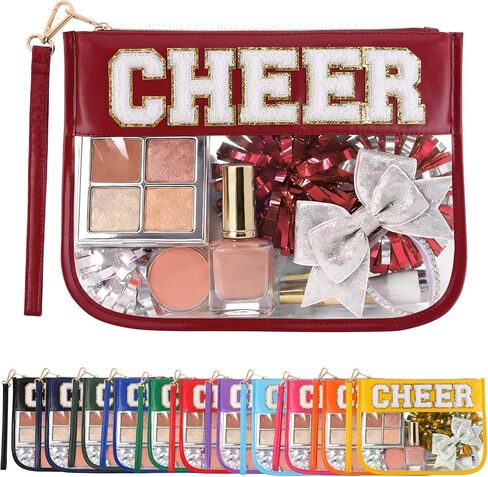 Cheer Clear Makeup Bag Cheerleader Gifts Cheerleading Accessories Cheer Competition Gifts Chenille Letter Cosmetic Bag Travel Toiletry Organizer Pouch for Women Girls in Kuwait