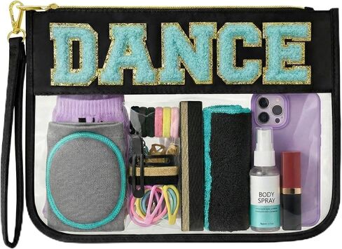 Cheer Clear Makeup Bag Cheerleader Gifts Cheerleading Accessories Cheer Competition Gifts Chenille Letter Cosmetic Bag Travel Toiletry Organizer Pouch for Women Girls in Kuwait