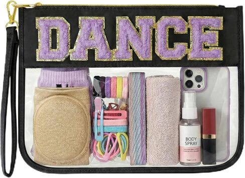 Cheer Clear Makeup Bag Cheerleader Gifts Cheerleading Accessories Cheer Competition Gifts Chenille Letter Cosmetic Bag Travel Toiletry Organizer Pouch for Women Girls in Kuwait