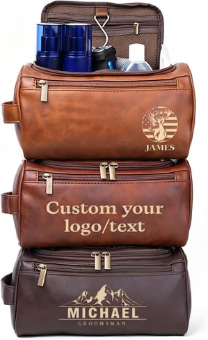 Personalized Toiletry Bag for Men - Engraved Name/Logo, Waterproof PU Leather Dopp Kit with Hanging Multi-Compartment, Unique Gifts for Men Husband Groomsmen Boyfriend Birthday Father's Day in Kuwait