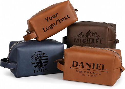Personalized Toiletry Bag for Men - Engraved Name/Logo, Waterproof PU Leather Dopp Kit with Hanging Multi-Compartment, Unique Gifts for Men Husband Groomsmen Boyfriend Birthday Father's Day in Kuwait