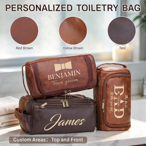 Personalized Toiletry Bag for Men - Engraved Name/Logo, Waterproof PU Leather Dopp Kit with Hanging Multi-Compartment, Unique Gifts for Men Husband Groomsmen Boyfriend Birthday Father's Day in Kuwait