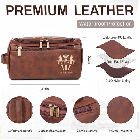Personalized Toiletry Bag for Men - Engraved Name/Logo, Waterproof PU Leather Dopp Kit with Hanging Multi-Compartment, Unique Gifts for Men Husband Groomsmen Boyfriend Birthday Father's Day in Kuwait