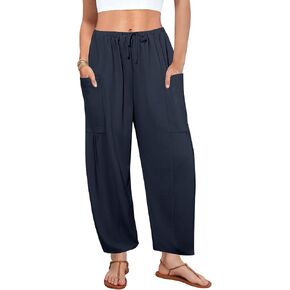 DLOODA Flowy Wide Leg Pants for Women, Drawstring Palazzo Harem Pants Casual Beach Vacation Trousers with Pockets Navy in Saudi Arabia