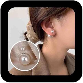 Boho White Pearl Ear Jacket Earrings Round Pearl Ear Studs Vintage Pearls Front Back Earring White Pearls Earrings Double-Sided Earring Jewelry for Women in Saudi Arabia