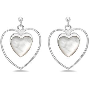 Valentine's Day -Sterling Silver Open Heart Dangle Earring with a Smaller MOP Heart in the Center in Saudi Arabia