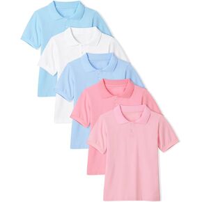 5 Pack Girls' Polo Shirts Short Sleeve School Uniform T Shirt Soft Stretch Cotton Collared Top (Age 5-14) in Saudi Arabia