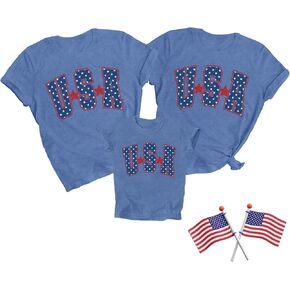 USA Shirts Family Matching 4th of July Patriotic T-Shirts American Style Festival Gift Shirt America Star Stripe Top in Saudi Arabia
