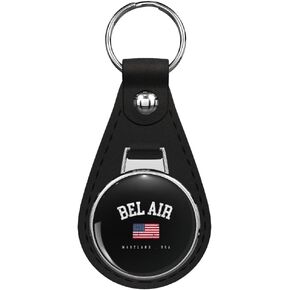 Bel Air Md Retro American Flag Usa City Name Black Leather Key Chain Keychain in Saudi Arabia