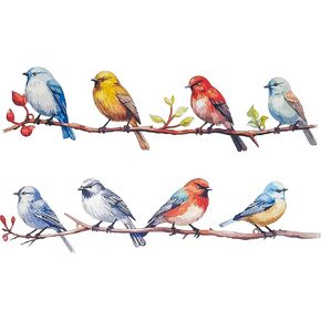 We Moment 2 Pcs Metal Birds Wall Art Decor Vivid Birds on Branch with Leaves Rustic Wall Decor Metal Sculpture Hanging Sign for Home Balcony Garden Indoor Outdoor(Colorful) in Saudi Arabia