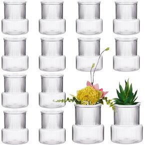 12 Pack Plastic Flower Vases Bulk, Small Clear Modern Ribbed Bud Vase for Centerpieces Wedding Home Decorations, Holder for Flower Plants Bouquet, 4.7 Inches in Saudi Arabia