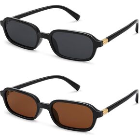Retro Rectangle Sunglasses for Women Small 90s Style Vintage Look Trendy Narrow Skinny Rectangular Black Frame in Saudi Arabia