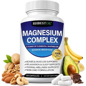 Magnesium Complex 1000mg for Women & Men, 8 Forms Including Glycinate, Citrate, Malate, Taurate, Oxide, Carbonate, Aspartate, Orotate, Bone, Muscle, Energy & Recovery Support, Vegan, 120 Capsules in Saudi Arabia