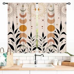 Wild Floral Moon Curtains, Boho Vintage Moon Phase Botanical Mid Century Moonlit Plants Aesthetic Spring Flower Blackout Window Drapes Treatments for Bedroom Living Room Kitchen, 55x39 Inch in Saudi Arabia