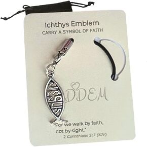 Christian Charm Gift, 3-in-1 Ichthys Jesus Fish Charm with Phone Lanyard, Christian Keychain & Inspirational Faith Gift for Women Men in Saudi Arabia