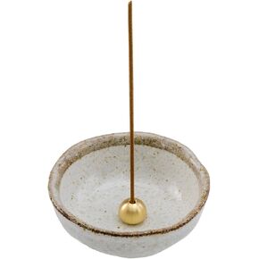 Asayu Japanese Small Mini Incense Holder for Sticks 3.3 inch (83mm), Made in Japan Ceramic Ash Catcher and Brass Incense Burner Set for Yoga, Meditation (Small Pearl Incense Holder) in Kuwait