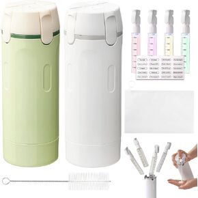 4 in 1 Travel Dispenser, 4 Pack 30ML Leak Proof Travel Size Bottles with Stickers, Brush & Storage Bag, Refillable TSA Approved Travel Toiletry Container Set for Shampoo, Lotion (White+Green) in Saudi Arabia