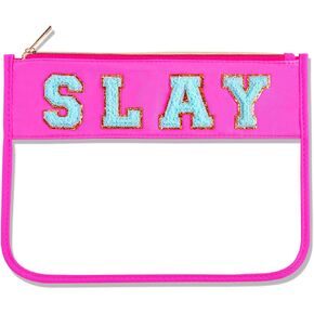 Sun Makeup Bag Summer Sunscreen Clear PVC Cosmetic Letter Pouch bag Beach Pool Swimming Travel Toiletry Pouch Preppy Makeup Bag Storage Organizer Purse for Women Girls Gifts in Saudi Arabia