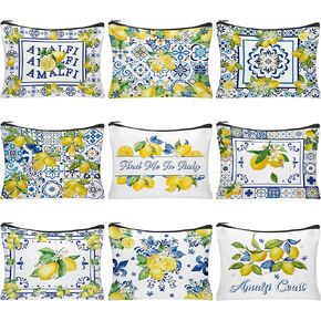 9Pcs Amalfi Coast Cosmetics Bags Italian Lemon Makeup Bags Italy Travel Souvenir Toiletry Bag Lemon Themed Gifts Accessories for Women Bridesmaids Bachelorette Wedding Bridal Shower in Saudi Arabia