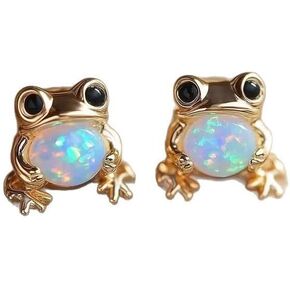 Frog Earrings for Women Fun White Fire Opal Animal Earrings Cute Gold Earring Nature Lovers Whimsical Jewelr Gifts in Saudi Arabia