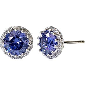 Halo Stud Earring, Blue Tanzanite Cubic Zirconia, Prong Setting, Gold-Plated Brass, December Birthstone jewerly,Dainty Fashion Jewelry for Women, in Saudi Arabia