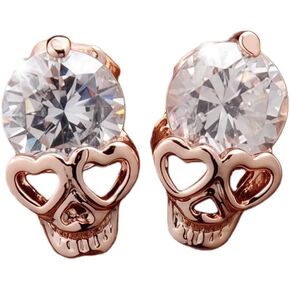 Punk Cute Skull Studs Womens Gothic Cool Statement Skeleton Jewelry Candy Skull Earrings Halloween Jewelry 1 pair -rose gold in Saudi Arabia