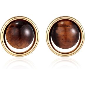 Tigers Eye Stud Earrings for Women Vintage Round Gemstone Earrings Studs | 14K Gold Plated Tiger’s Eye Stone Brown Jewelry Gifts in Saudi Arabia