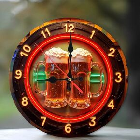 Beer Neon Style Clock Sign for Bar Or Pub10-Inch Wooden Wall Clock, Silent Movement, Battery Operated (AA Batteries Not Included), Artistic Home Decor, Perfect for Home Accents in Saudi Arabia