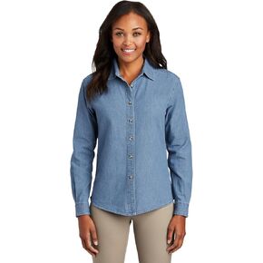 Port & Company Women's Long Sleeve Value Denim Shirt-LSP10 in Saudi Arabia