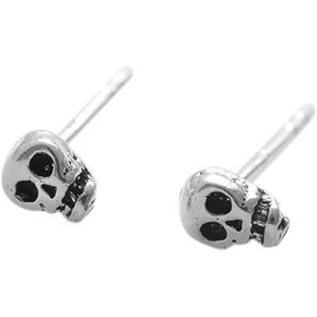 Sterling Silver Oxidized Mini Punk Gothic Skull Statement Unisex Stud Earrings in Saudi Arabia
