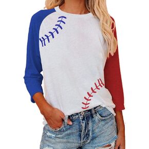 3/4 Sleeve Baseball Shirts for Women Crewneck Blouse Casual Raglan Sleeve Tops Blue Red White in Saudi Arabia