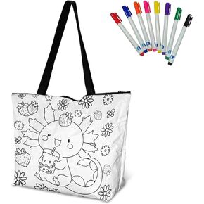Cartoon Animal Printed DIY Coloring Tote Bag Waterproof Paper Handbags for Women Large Travel Shoulder Bags Purses in Saudi Arabia
