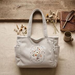 Women's aesthetic printed corduroy tote bag—a spacious shoulder bag and casual handbag suitable for shopping and work. in Saudi Arabia