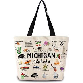 Michigan Alphabet Tote Bag Cute Aesthetic Shopping Shoulder Handbag with Interior Zipper Pocket Lightweight & Washable Stylish Michigan Travel Present for Women Friends in Saudi Arabia
