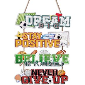 NymphFable Sport Themed Wall Art, Football Basketball Motivational Quote Wooden Hanging Sign for Boys Kids Room Playroom Nursery Decor in Saudi Arabia